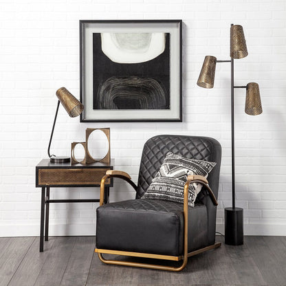 Mercana - Horace I Black Leather Diamond Pattern w/Gold Iron Frame Accent Chair - 50406 view 15