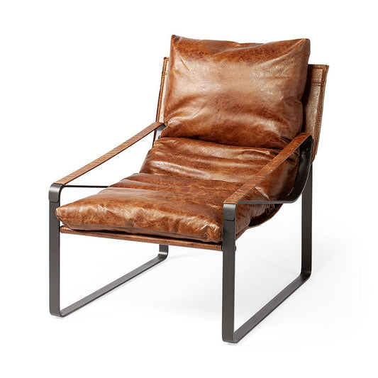 Mercana - Hornet I 27.0L x 35.0W x 36.0H Brown Leather Unibody Seat w/ Black Metal Frame Accent Chair - 50405 view 1