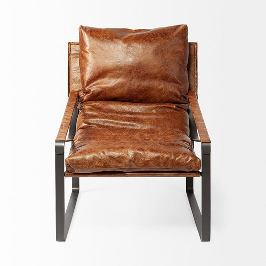 Mercana - Hornet I 27.0L x 35.0W x 36.0H Brown Leather Unibody Seat w/ Black Metal Frame Accent Chair - 50405 view 2