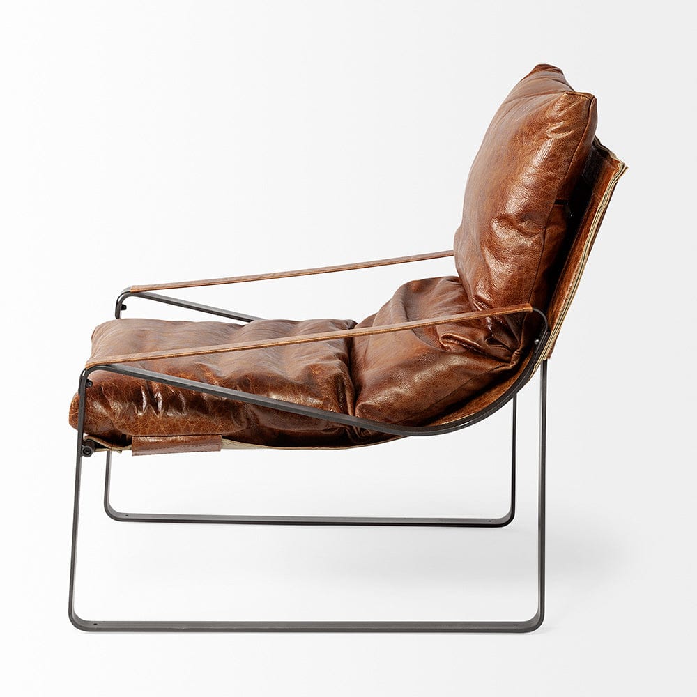Mercana - Hornet I 27.0L x 35.0W x 36.0H Brown Leather Unibody Seat w/ Black Metal Frame Accent Chair - 50405 view 5