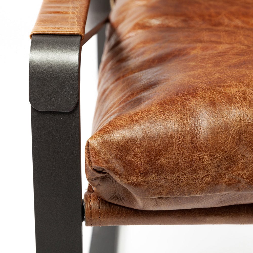 Mercana - Hornet I 27.0L x 35.0W x 36.0H Brown Leather Unibody Seat w/ Black Metal Frame Accent Chair - 50405 view 7
