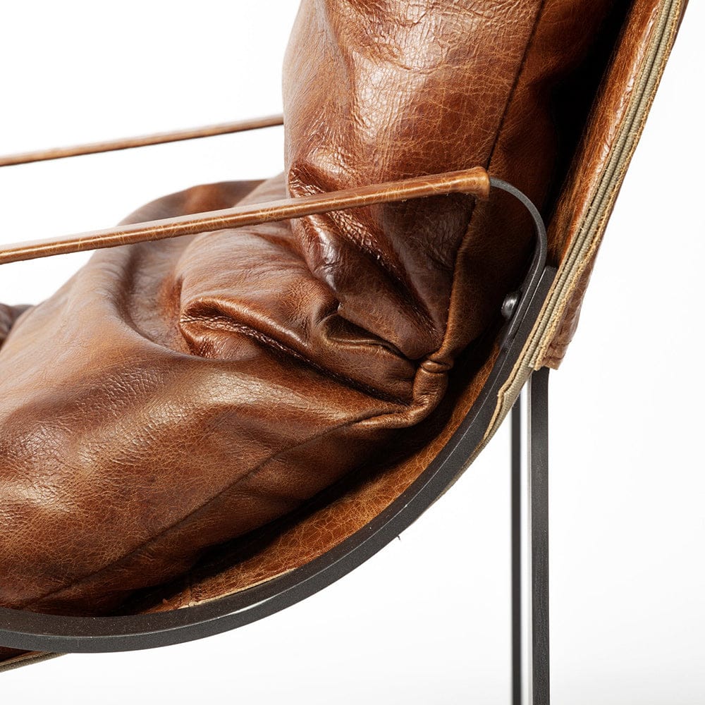 Mercana - Hornet I 27.0L x 35.0W x 36.0H Brown Leather Unibody Seat w/ Black Metal Frame Accent Chair - 50405 view 10