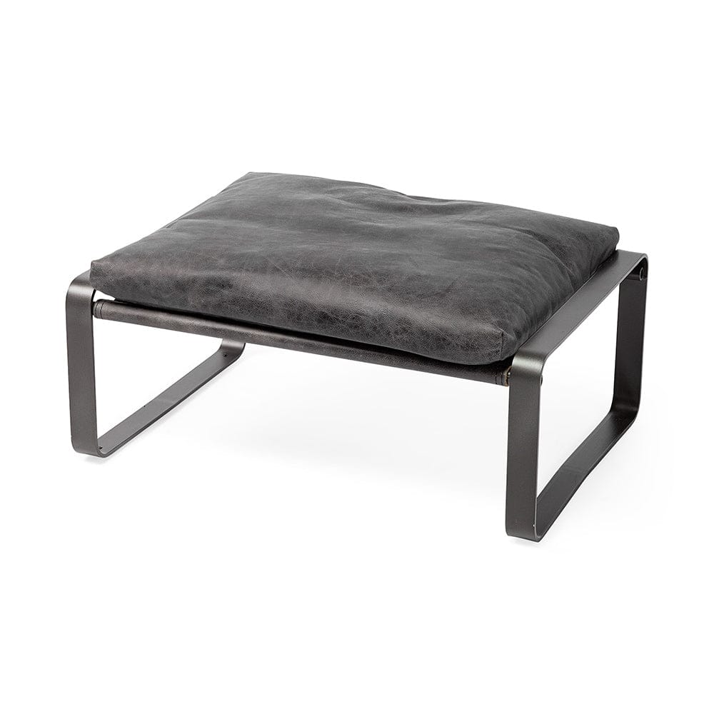 Mercana - Hornet II 14"H Black Leather Black Metal Base Ottoman - 67603 view 1