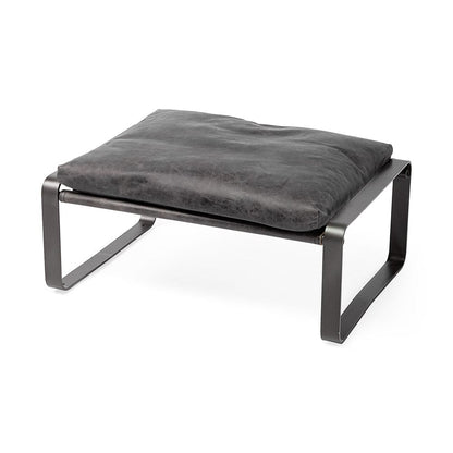 Mercana - Hornet II 14"H Black Leather Black Metal Base Ottoman - 67603 view 1