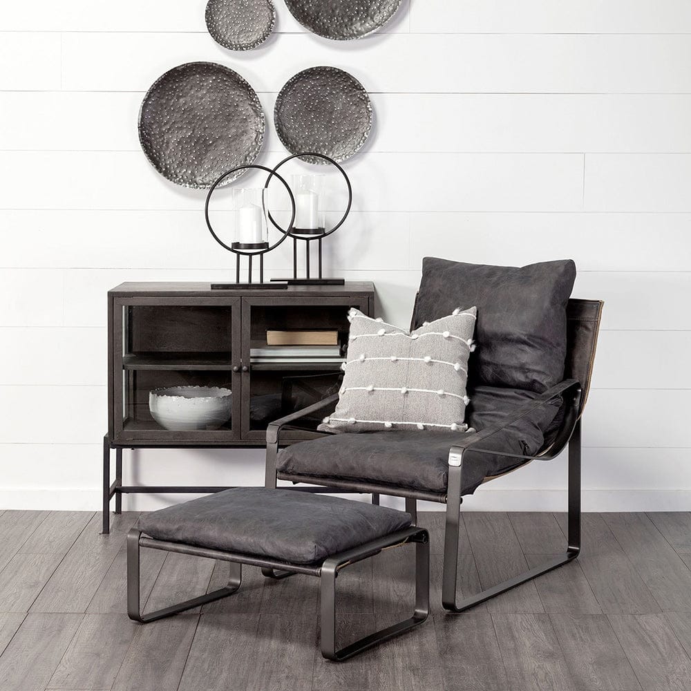 Mercana - Hornet II 14"H Black Leather Black Metal Base Ottoman - 67603 view 2