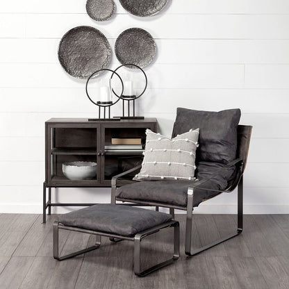 Mercana - Hornet II 14"H Black Leather Black Metal Base Ottoman - 67603 view 2