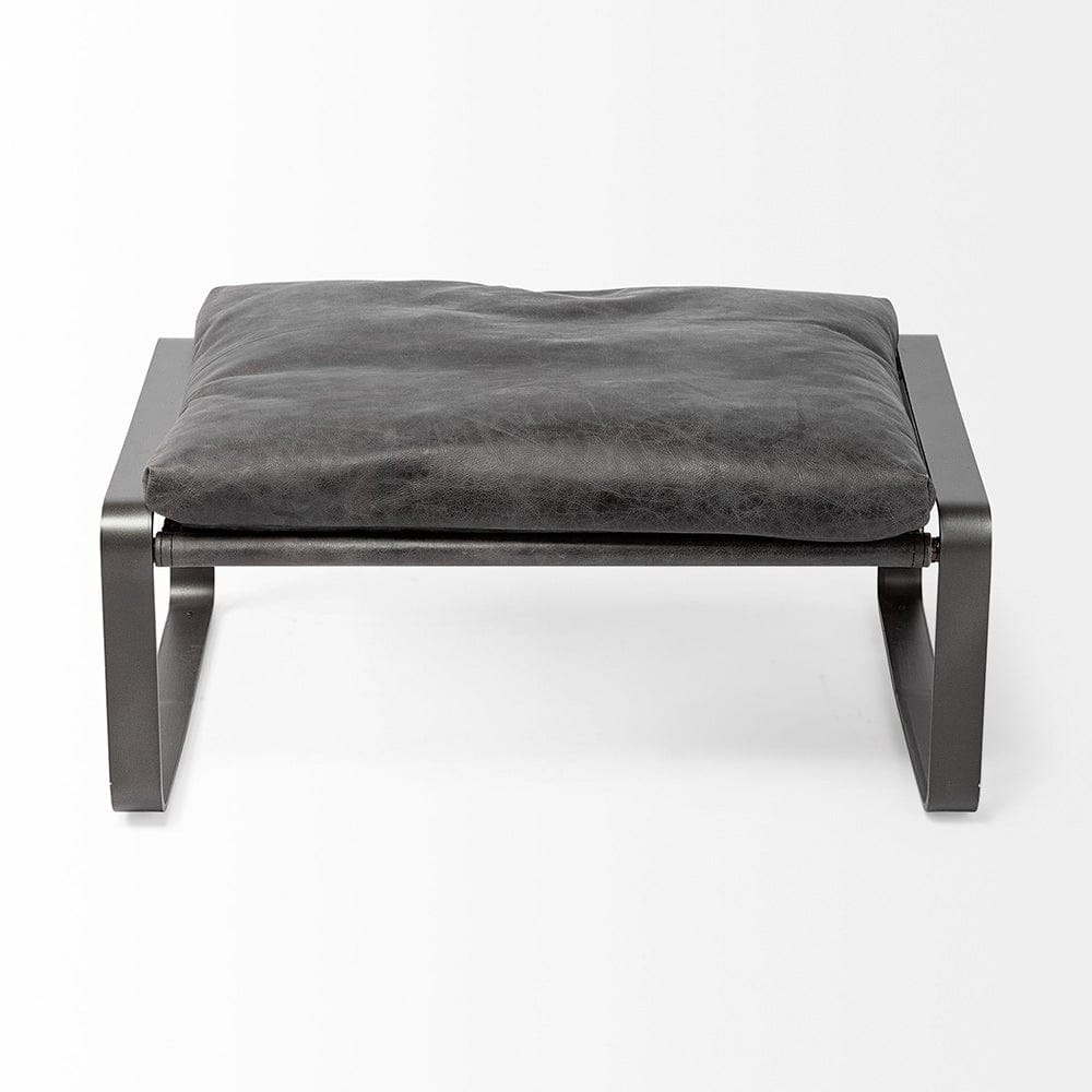 Mercana - Hornet II 14"H Black Leather Black Metal Base Ottoman - 67603 view 4