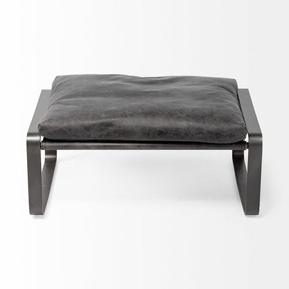 Mercana - Hornet II 14"H Black Leather Black Metal Base Ottoman - 67603 view 4