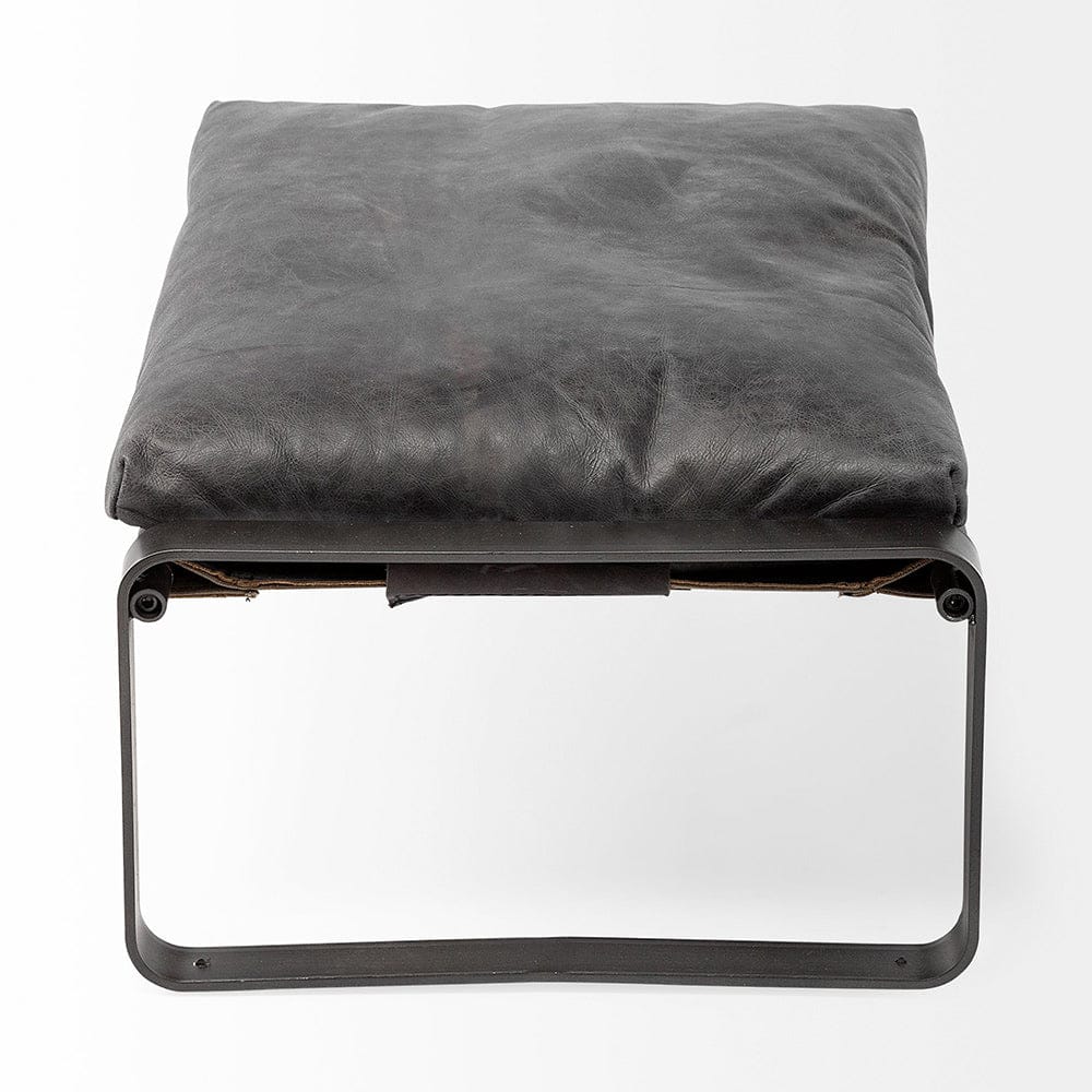 Mercana - Hornet II 14"H Black Leather Black Metal Base Ottoman - 67603 view 5