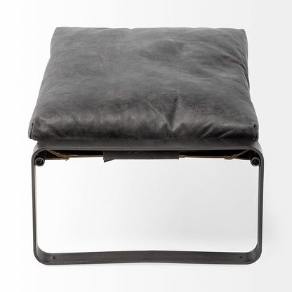 Mercana - Hornet II 14"H Black Leather Black Metal Base Ottoman - 67603 view 5