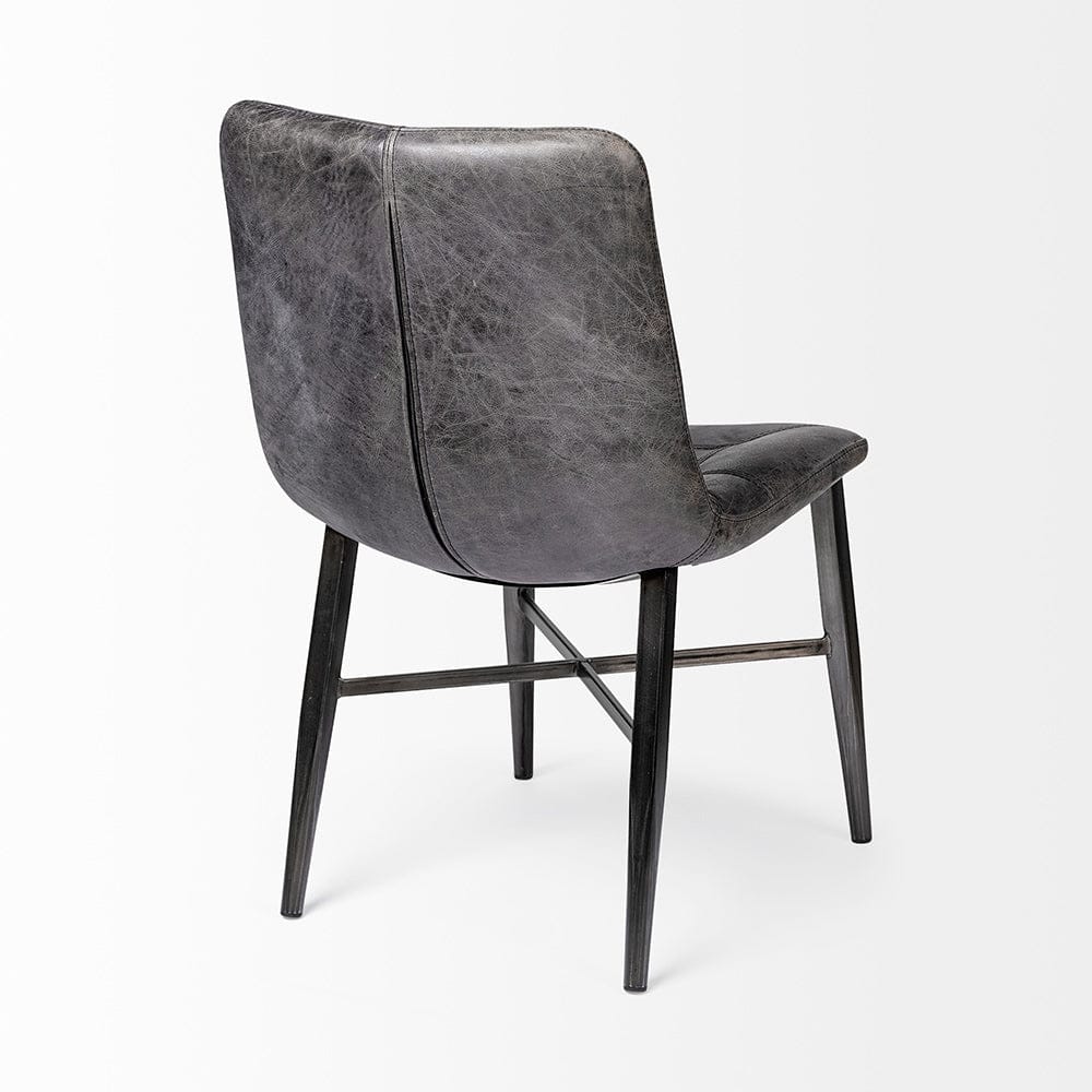 Mercana - Horsdal Black Genuine Leather Seat w/ Black Metal Frame Dining Chair - 50409_CLOSEOUT view 3