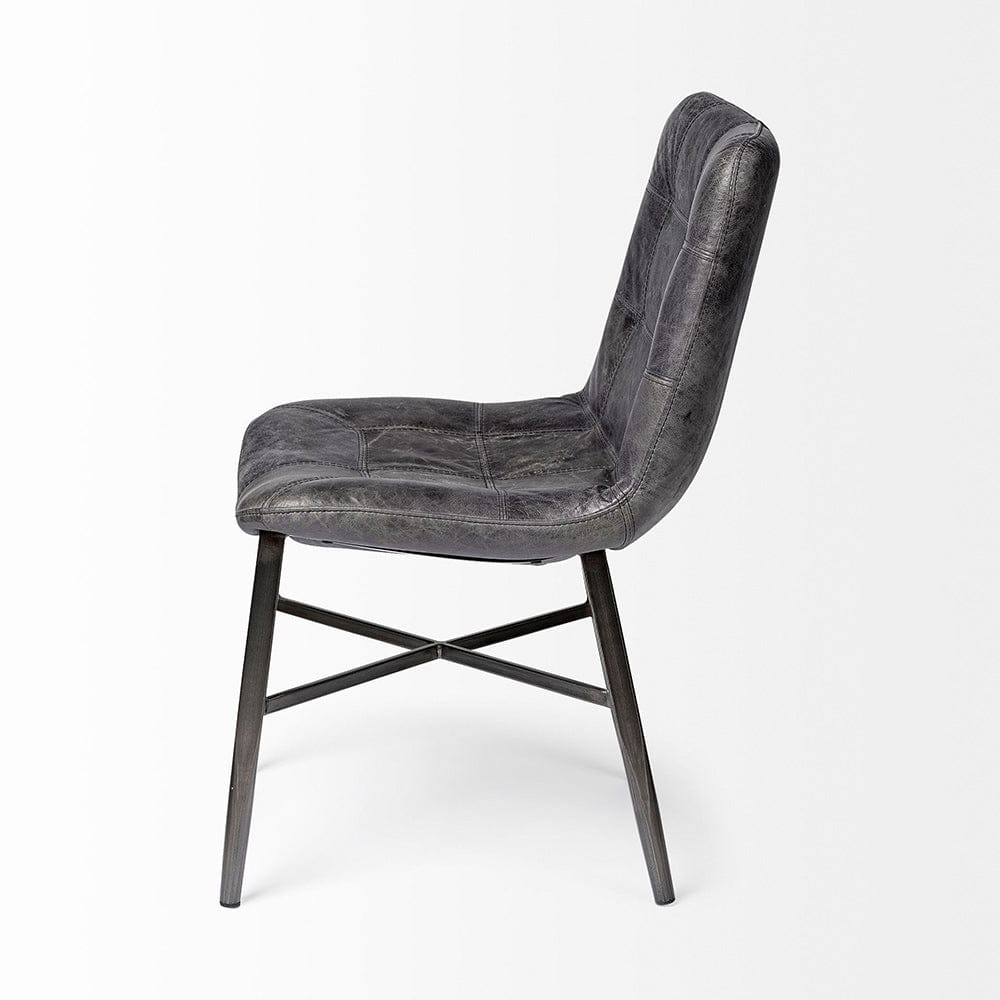 Mercana - Horsdal Black Genuine Leather Seat w/ Black Metal Frame Dining Chair - 50409_CLOSEOUT view 6