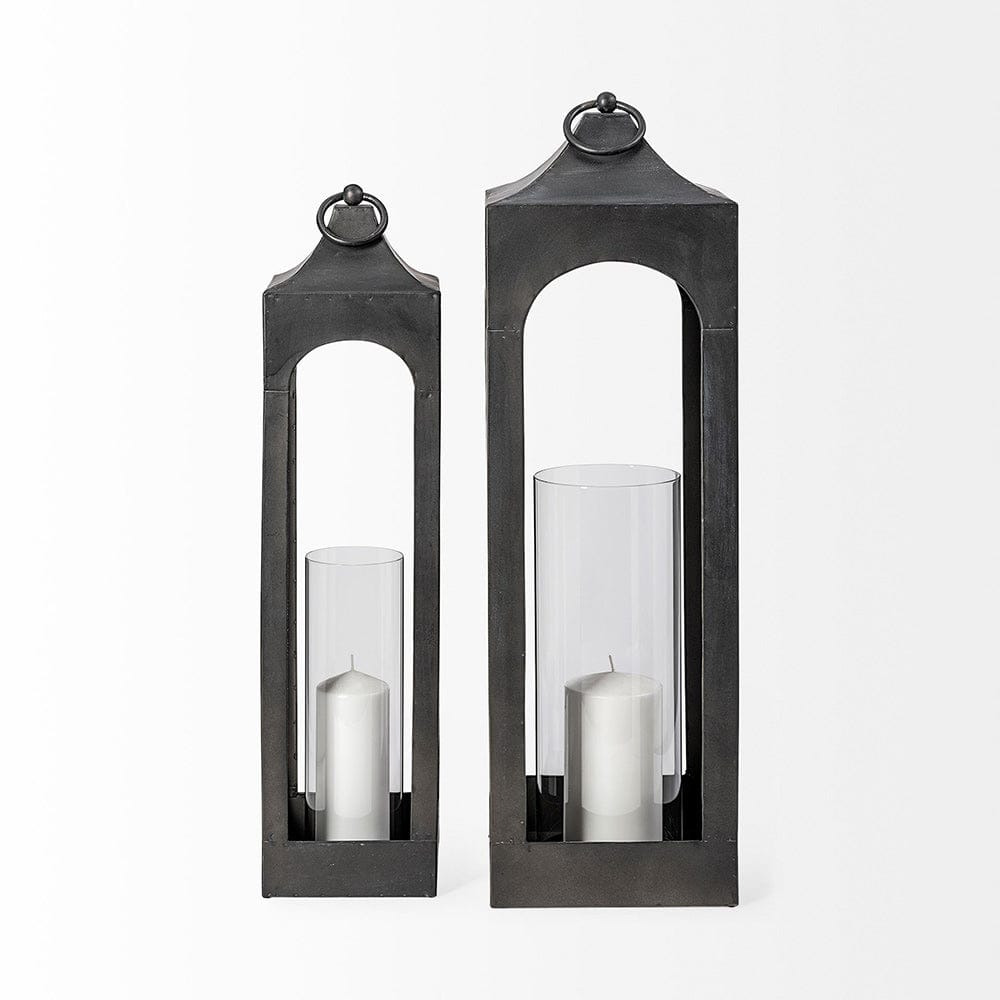 Mercana - Ina Short Charcoal Metal Candle Holder Lantern - 68989 view 4