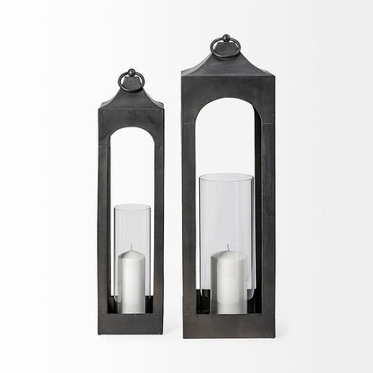 Mercana - Ina Short Charcoal Metal Candle Holder Lantern - 68989 view 4