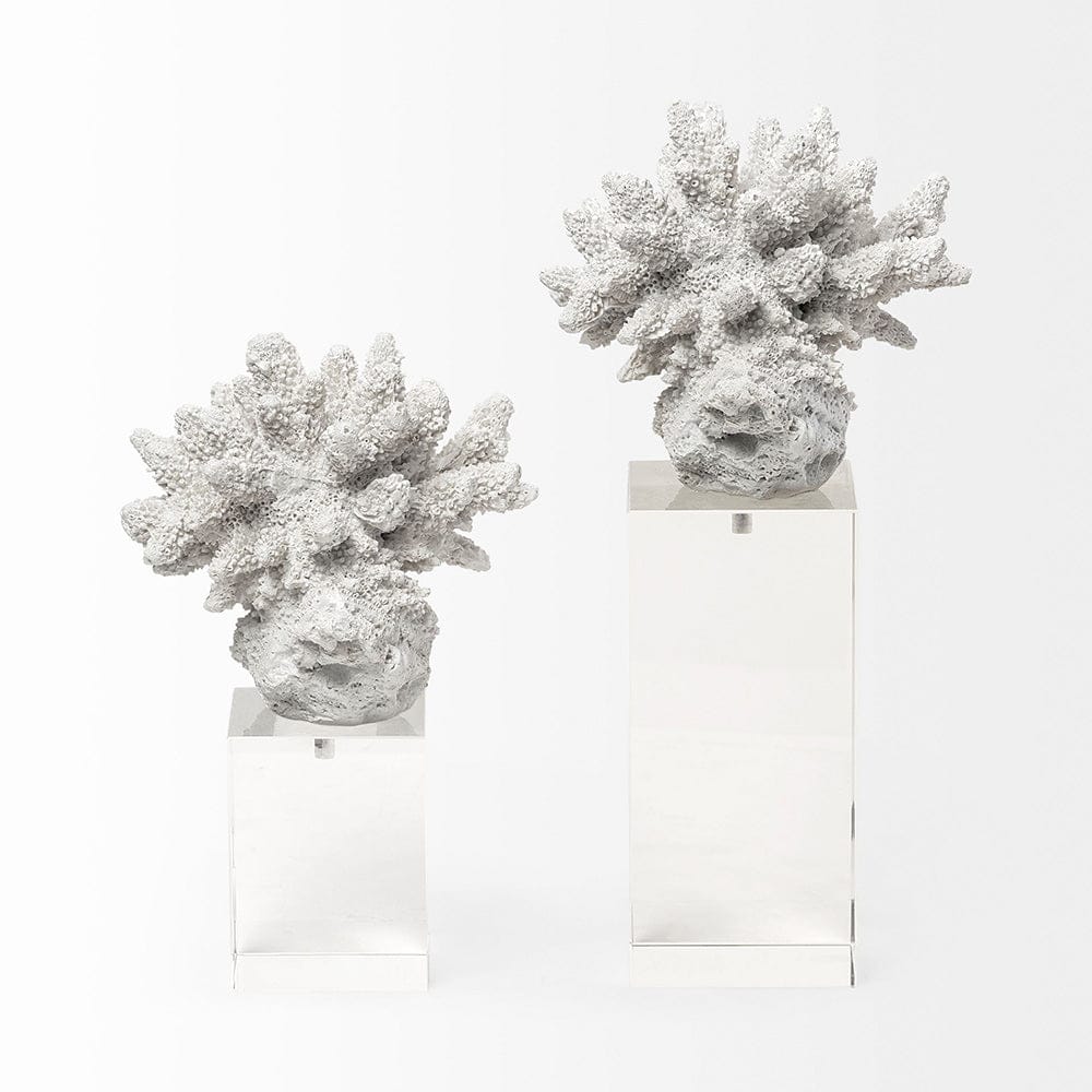 Mercana - Isla Large 5L x 5W White Replica Resin Coral On Clear White Glass - 68927_CLOSEOUT view 5