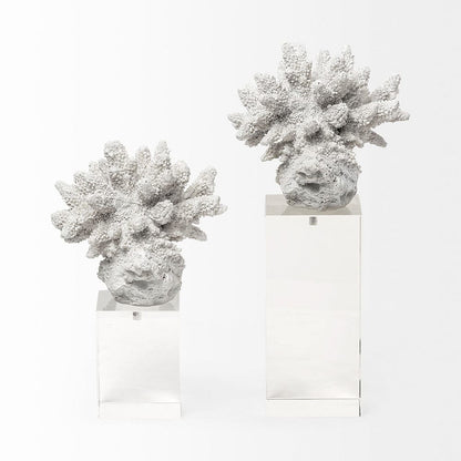 Mercana - Isla Large 5L x 5W White Replica Resin Coral On Clear White Glass - 68927_CLOSEOUT view 5