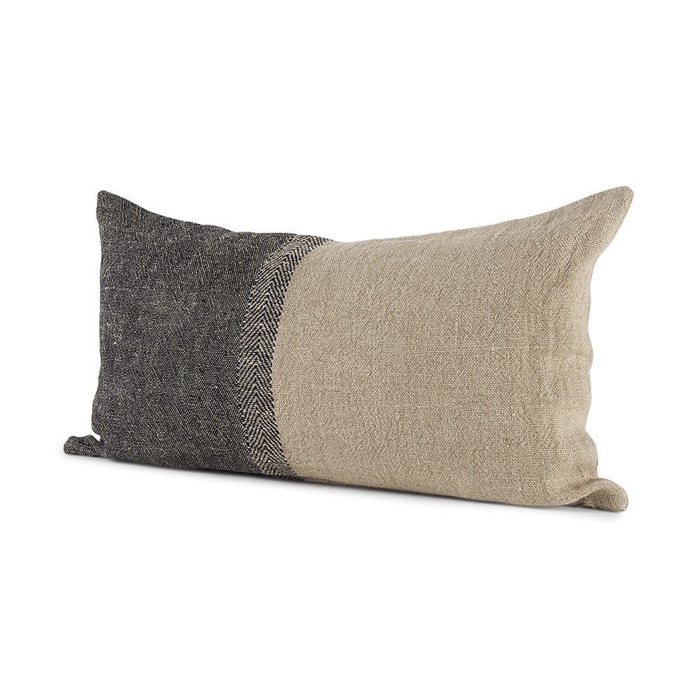 Mercana - Isolde 14L x 26W Beige and Black Fabric Color Blocked Decorative Pillow Cover - 69426 view 1