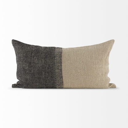 Mercana - Isolde 14L x 26W Beige and Black Fabric Color Blocked Decorative Pillow Cover - 69426 view 2