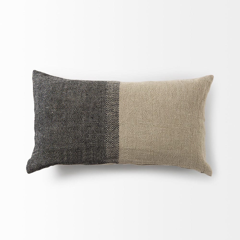 Mercana - Isolde 14L x 26W Beige and Black Fabric Color Blocked Decorative Pillow Cover - 69426 view 5