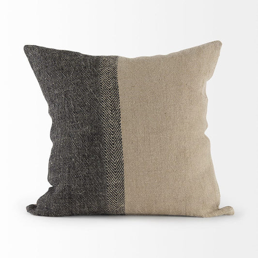 Mercana - Isolde 20L x 20W Beige and Black Fabric Color Blocked Decorative Pillow Cover - 69427 view 2