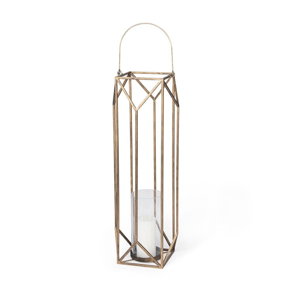 Mercana - Ivy Large Gold Metal Geometric Cage Candle Holder Lantern - 68976_CLOSEOUT view 1