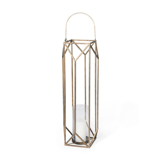 Mercana - Ivy Large Gold Metal Geometric Cage Candle Holder Lantern - 68976_CLOSEOUT view 1