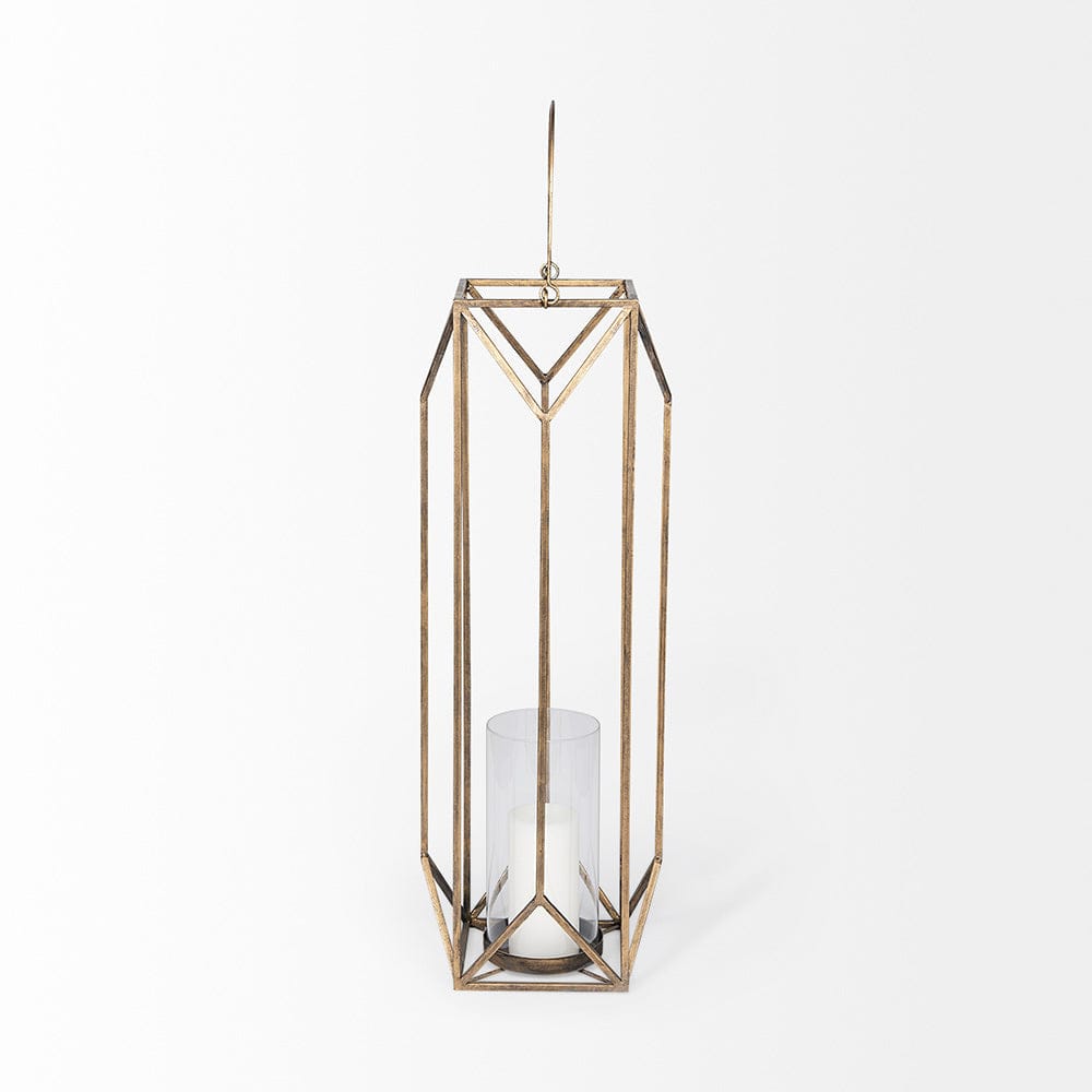 Mercana - Ivy Large Gold Metal Geometric Cage Candle Holder Lantern - 68976_CLOSEOUT view 3