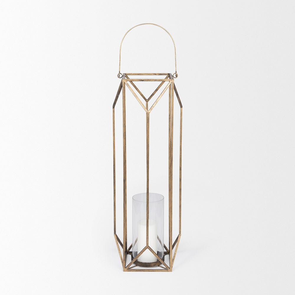 Mercana - Ivy Large Gold Metal Geometric Cage Candle Holder Lantern - 68976_CLOSEOUT view 4