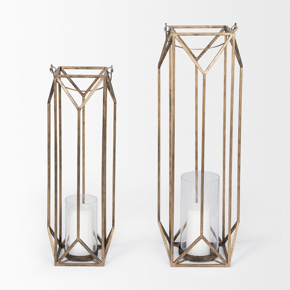Mercana - Ivy Large Gold Metal Geometric Cage Candle Holder Lantern - 68976_CLOSEOUT view 5