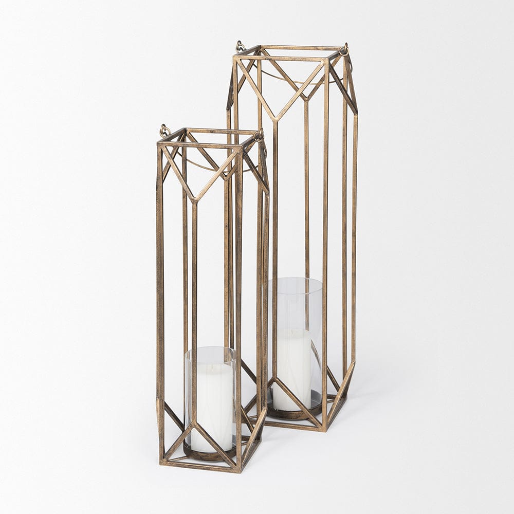 Mercana - Ivy Large Gold Metal Geometric Cage Candle Holder Lantern - 68976_CLOSEOUT view 6
