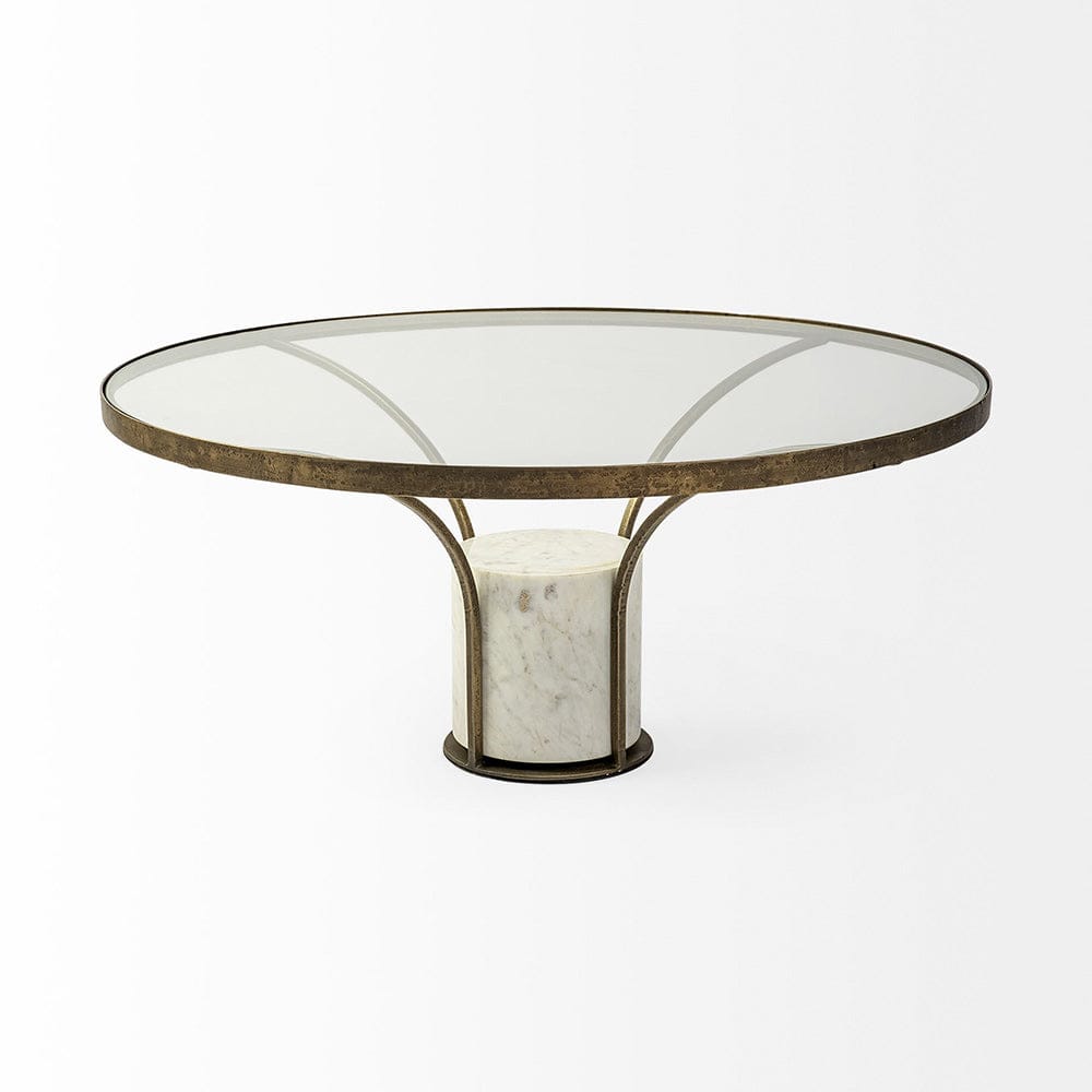 Mercana - Jacinta 36" Round Glass Top Metal and Marble Pedestal Coffee Table - 69052-AB_CLOSEOUT view 4