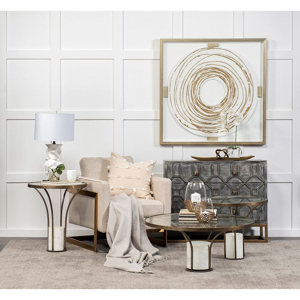 Mercana - Jacinta II 21" Round Glass Top Metal and Marble Pedestal End/Side Table - 69053-AB view 2