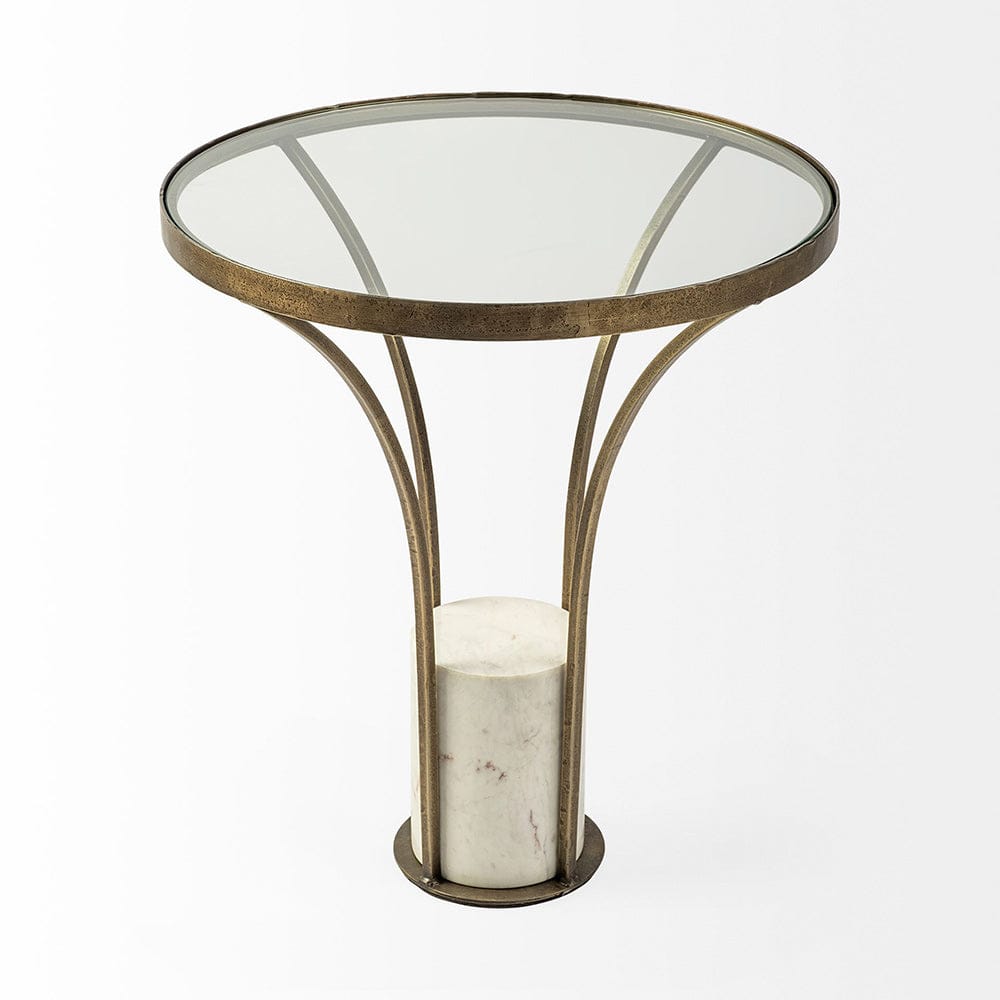Mercana - Jacinta II 21" Round Glass Top Metal and Marble Pedestal End/Side Table - 69053-AB view 4