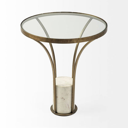 Mercana - Jacinta II 21" Round Glass Top Metal and Marble Pedestal End/Side Table - 69053-AB view 4
