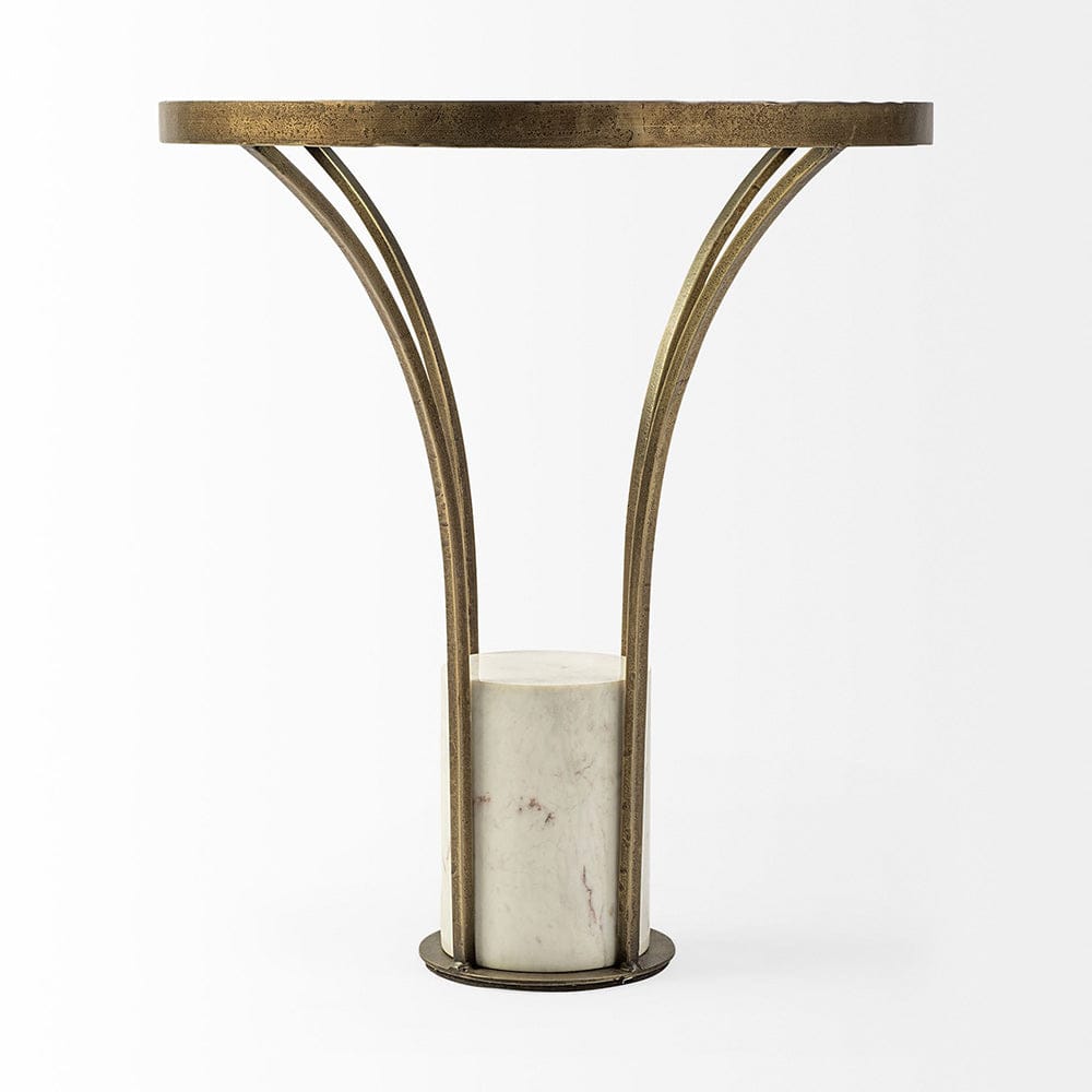 Mercana - Jacinta II 21" Round Glass Top Metal and Marble Pedestal End/Side Table - 69053-AB view 8