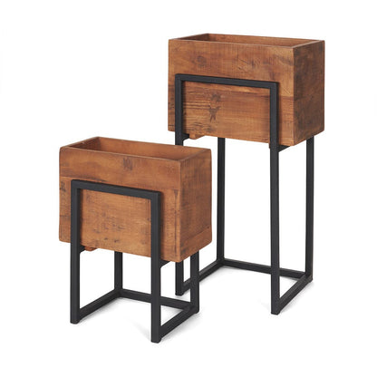 Mercana - Jadine Medium Brown Wood w/ Black Metal Rectangle Frames (Set of 2) - 70157 view 1