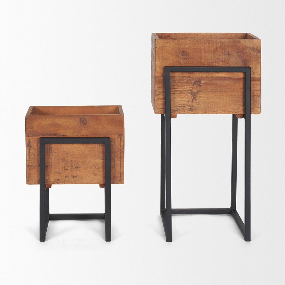 Mercana - Jadine Medium Brown Wood w/ Black Metal Rectangle Frames (Set of 2) - 70157 view 2
