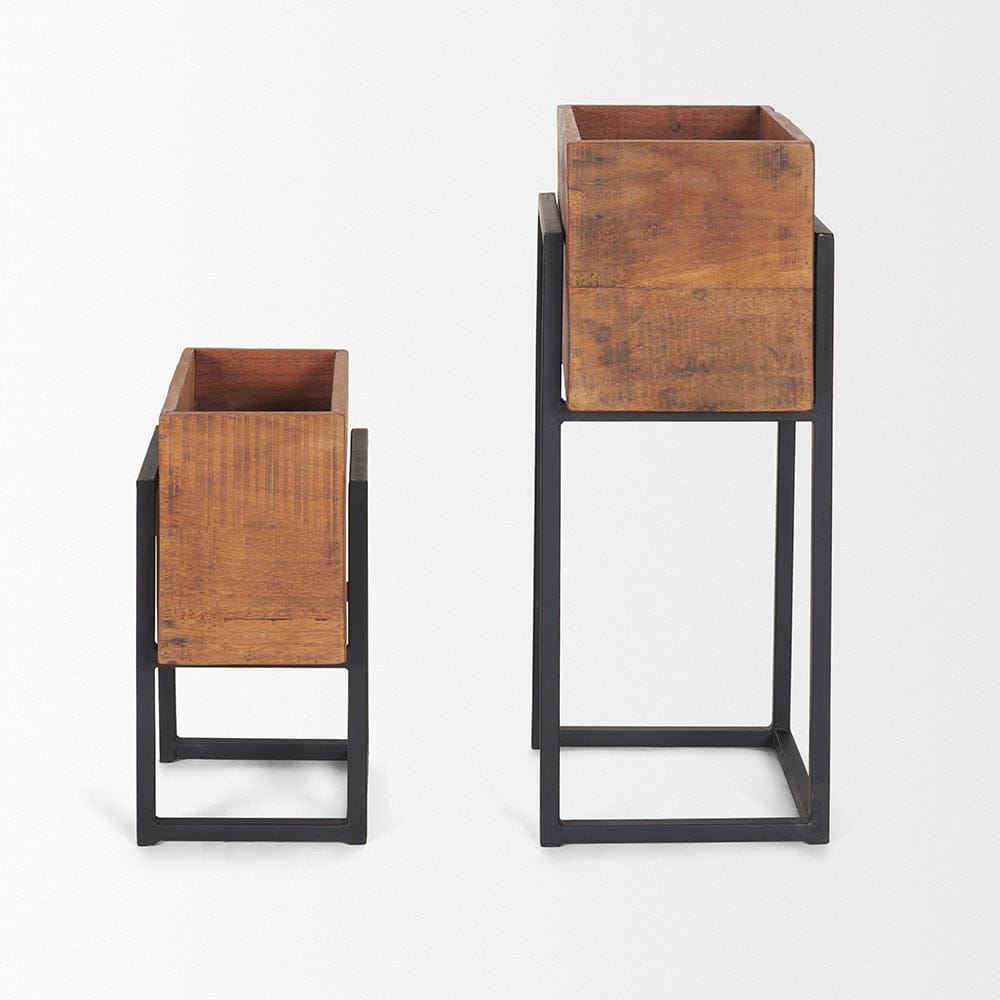 Mercana - Jadine Medium Brown Wood w/ Black Metal Rectangle Frames (Set of 2) - 70157 view 3