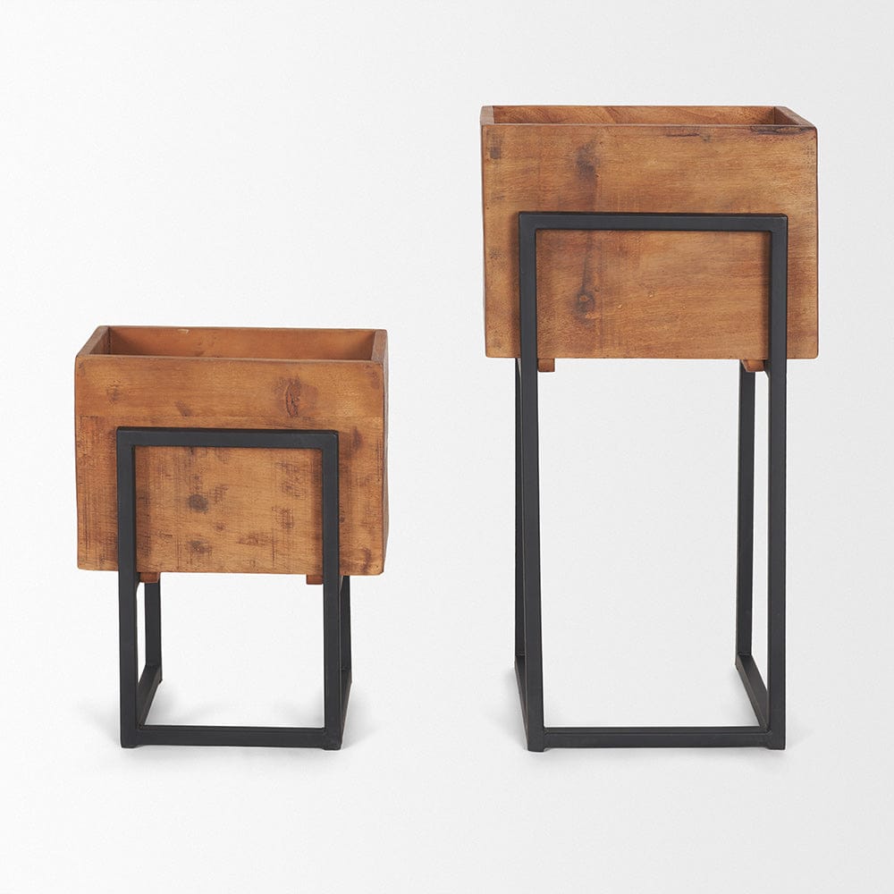 Mercana - Jadine Medium Brown Wood w/ Black Metal Rectangle Frames (Set of 2) - 70157 view 4