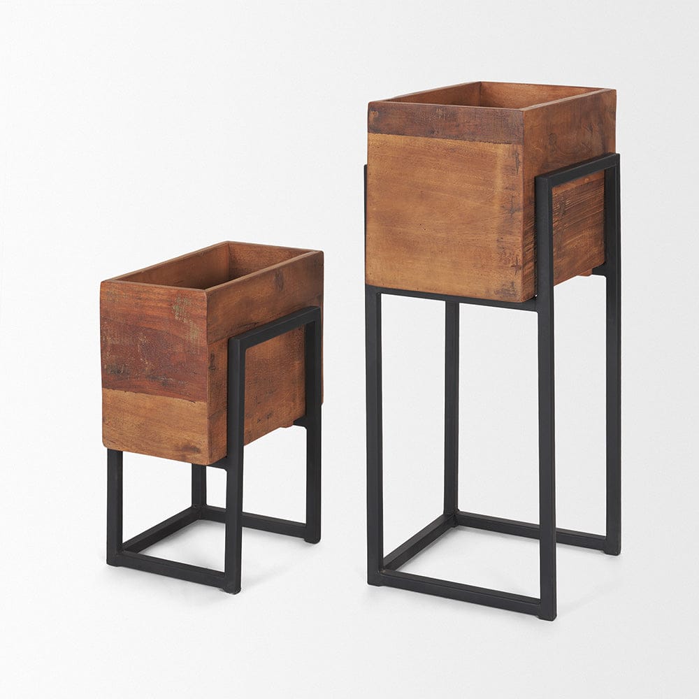 Mercana - Jadine Medium Brown Wood w/ Black Metal Rectangle Frames (Set of 2) - 70157 view 5