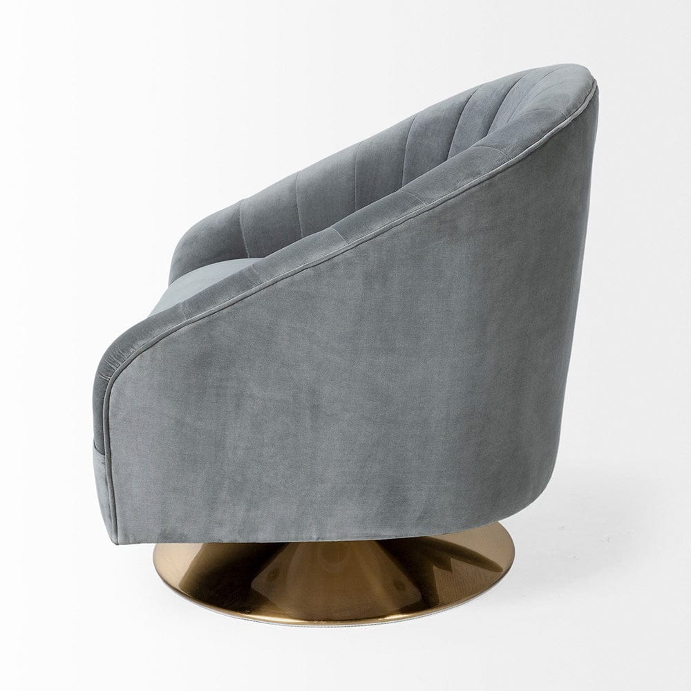 Mercana - James II Gray Blue Velvet Covered Seat w Gold Swivel Base Accent Chair - 67921 view 5