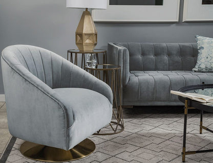 Mercana - James II Gray Blue Velvet Covered Seat w Gold Swivel Base Accent Chair - 67921 view 7