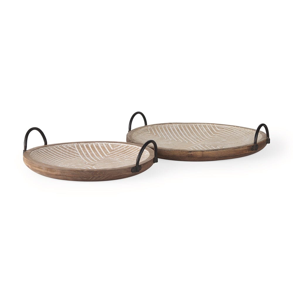 Mercana - Jamila 16.9L x 16.8W x 43.3H Brown Wooden Tray (Set of 2) - 70068 view 1