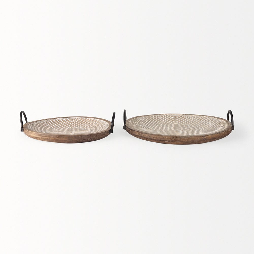 Mercana - Jamila 16.9L x 16.8W x 43.3H Brown Wooden Tray (Set of 2) - 70068 view 2