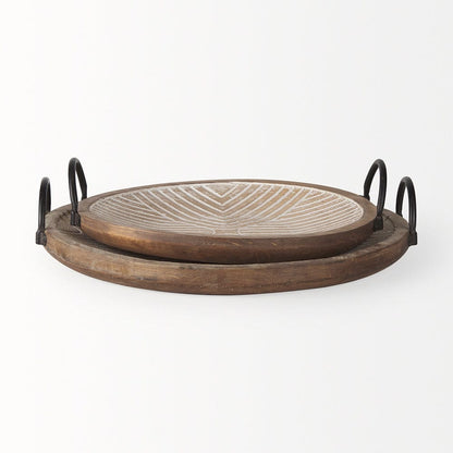 Mercana - Jamila 16.9L x 16.8W x 43.3H Brown Wooden Tray (Set of 2) - 70068 view 5