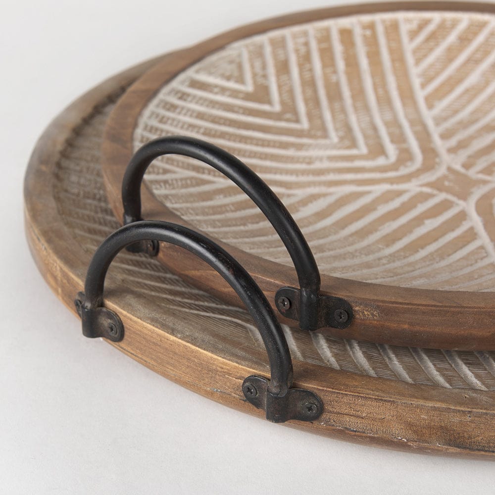 Mercana - Jamila 16.9L x 16.8W x 43.3H Brown Wooden Tray (Set of 2) - 70068 view 6