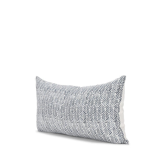 Mercana - Janelle Cream w/ Indigo Print Linen Lumbar Decorative Pillow Cover - 70320 view 1
