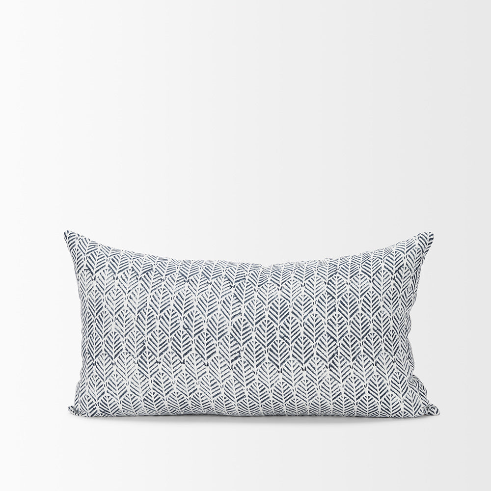 Mercana - Janelle Cream w/ Indigo Print Linen Lumbar Decorative Pillow Cover - 70320 view 2