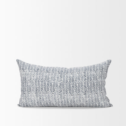 Mercana - Janelle Cream w/ Indigo Print Linen Lumbar Decorative Pillow Cover - 70320 view 2