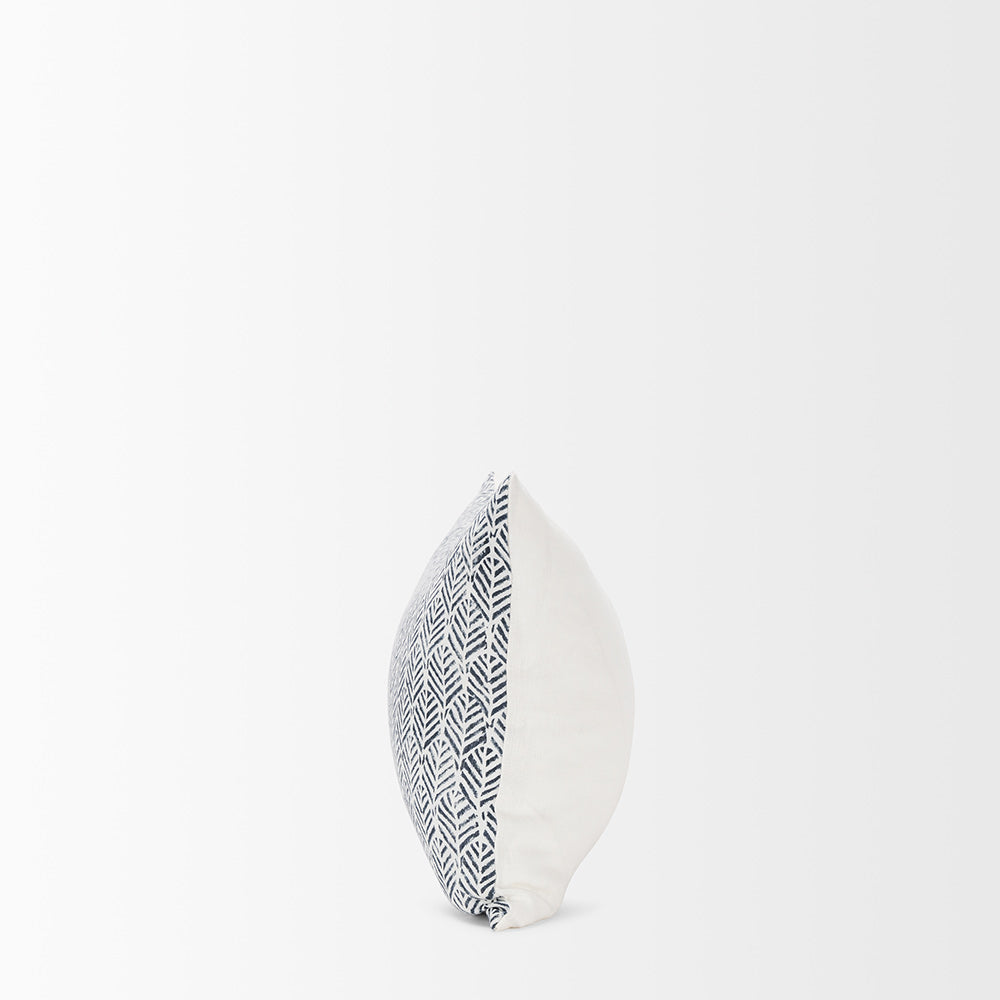 Mercana - Janelle Cream w/ Indigo Print Linen Lumbar Decorative Pillow Cover - 70320 view 3